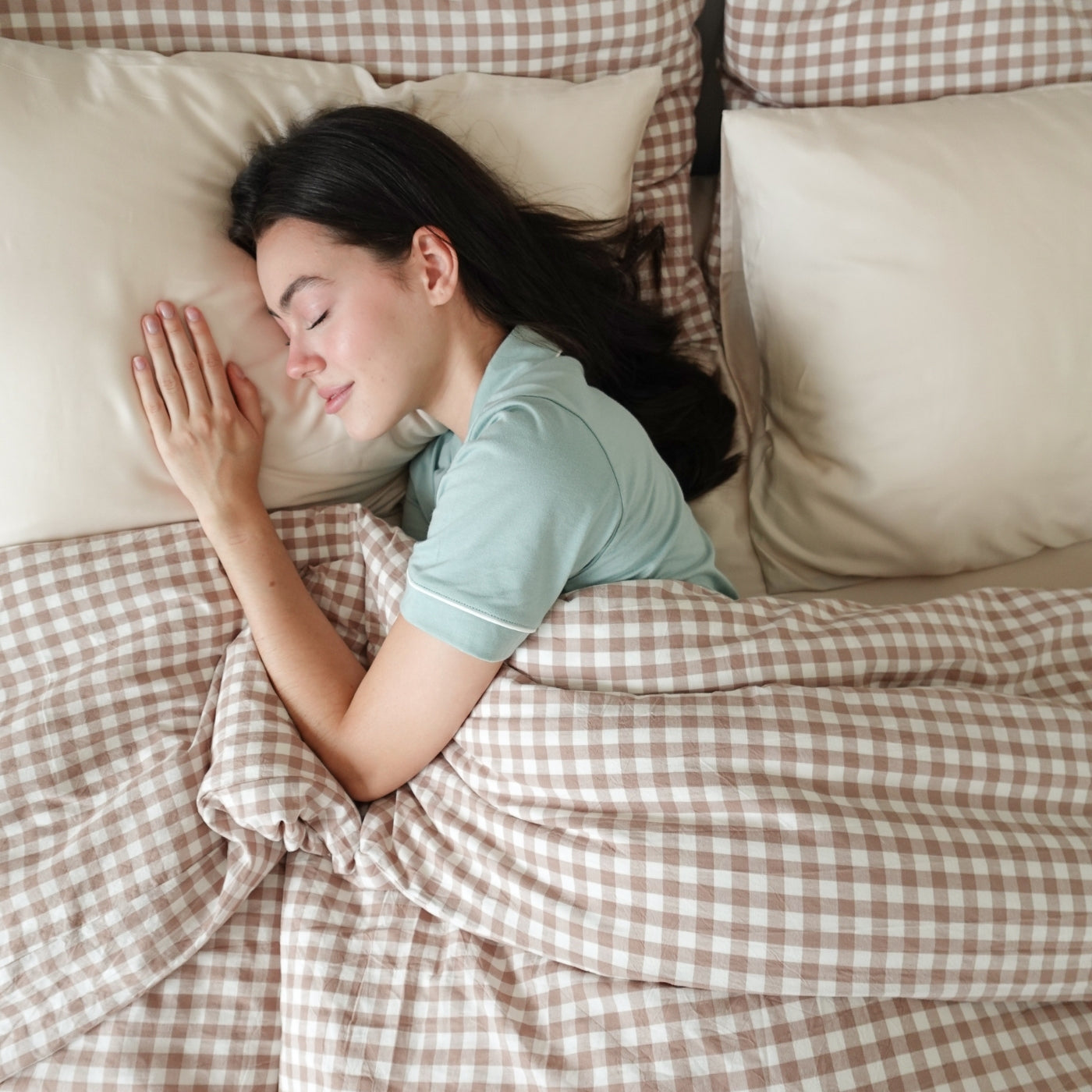 FUNDA DE PLUMÓN LINEN LOOK VICHY BEIGE