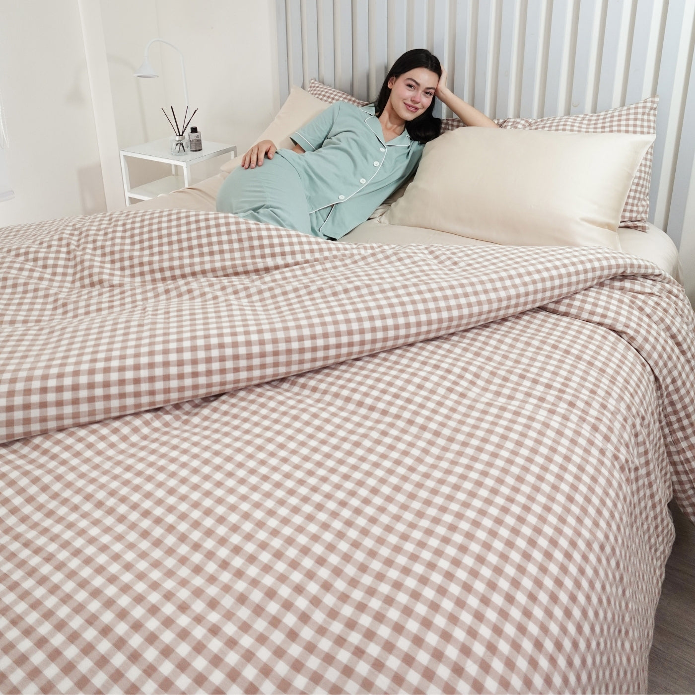 FUNDA DE PLUMÓN LINEN LOOK VICHY BEIGE